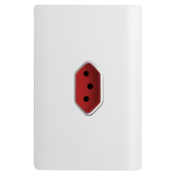 Conjunto Tomada 20A Vermelho Vertical 4x2 - Novara Branco Brilhante Cromado